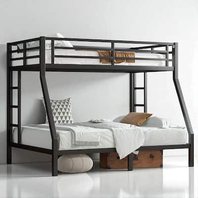 Metal Twin over Full Bunk Bed, Space-Saving, Noise-Reduced, No Box Spring Needed, Black for Teens and Adults
