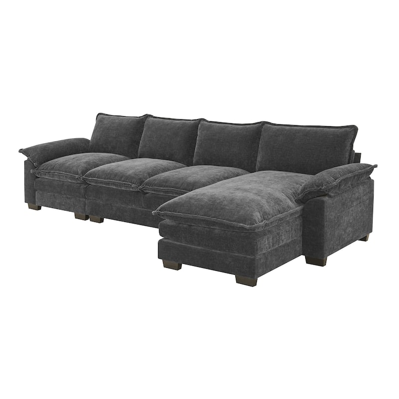 Chenille Upholstered Sectional Sofa with Chaise and Storage Pockets, 5 Seat Lounge Cloud Couch L-shaped Recliner Couches