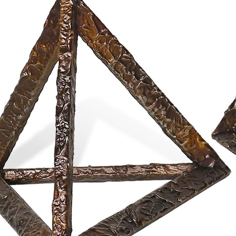 HomeRoots Set of Three Bronze Metal Pyramid Tabletop Sculptures - 9.5' X '8' X '8.25