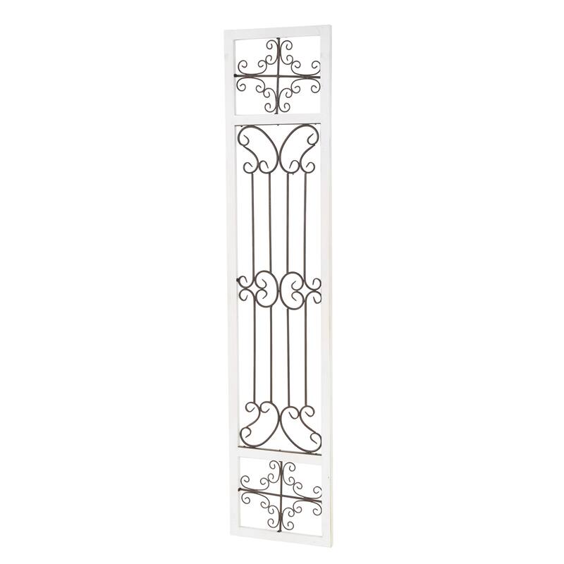 Wood Scroll Distressed Ornamental Panel Home Wall Decor with Bronze Metal Wire Details - Cream - Roche River Decor