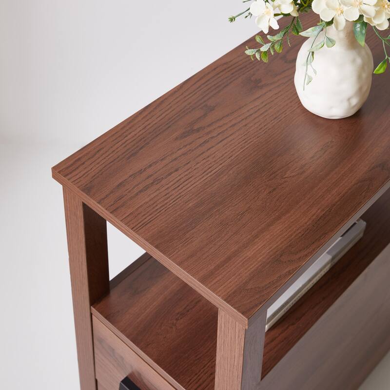 End Table with Charging Station,Side Tables with USB Ports & Outlets,Side Table with 2 Drawers, Small Wood Bedside Table
