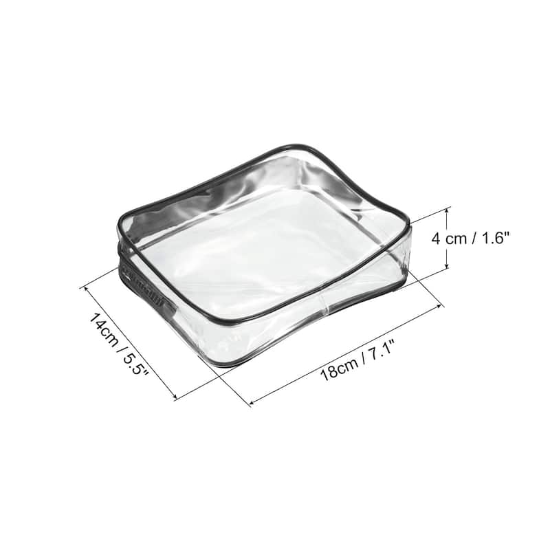 3Pcs Clear PVC Toiletry Bag Makeup Pouch with Zipper - Black - 7.1x1.6x5.5"