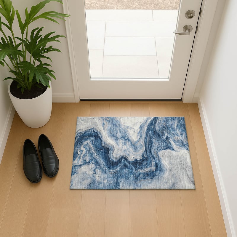 Premium Washable Super Soft Modern River Mayfield Rug - Navy - 1'8" x 2'6"