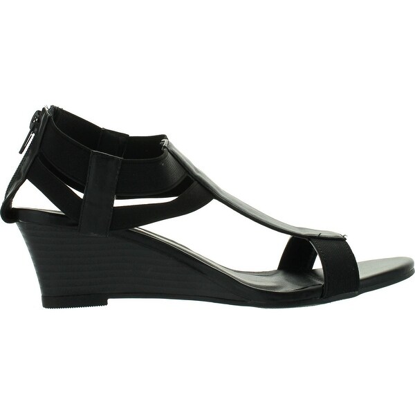 black elastic wedge sandals