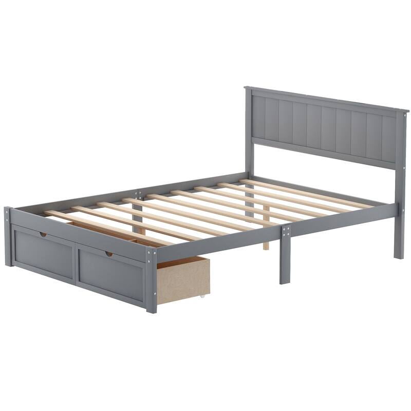 Wood Platform Bed with Under-Bed Drawer Storage, No Box Spring Needed