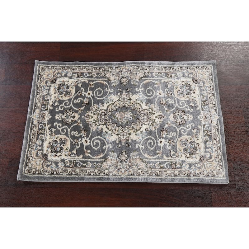 Grey Floral Medallion Transitional Turkish Rug Oriental Carpet