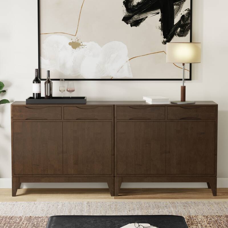 Simpli Home Harper Solid Wood 40 inch Storage Cabinet in Walnut Brown (Set of 2) - 40" W x 15 "D x 36" H - Walnut Brown