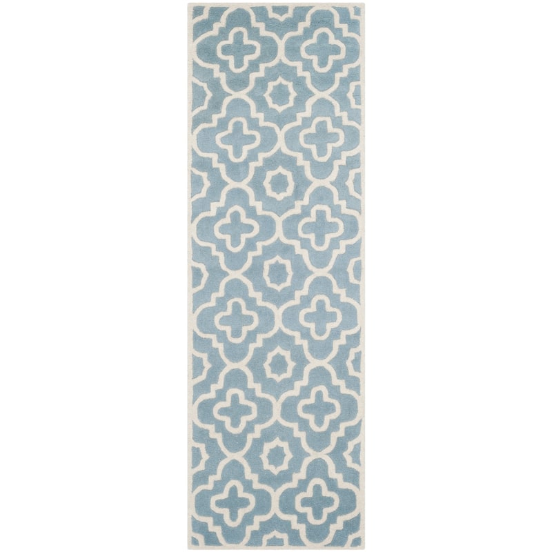 SAFAVIEH Handmade Chatham Franziska Modern Wool Rug - 2'3" x 7' Runner - Blue/Ivory
