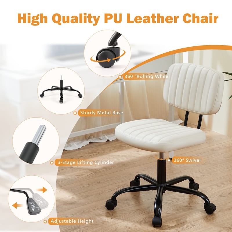Chair with Wheels Armless Comfy Computer Chair, Adjustable Height 360° Rolling Swivel Task Chair Without Arm for Home