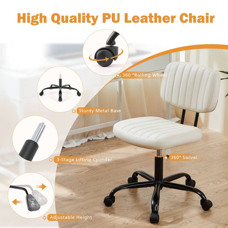 PU Leather Low Back Task Chair Small Home Office Chair with Wheels