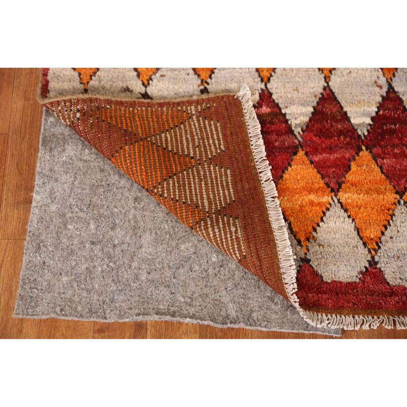 Orange Trellis Moroccan Oriental Area Rug Hand-Knotted Wool Carpet - 6'4" x 9'9"