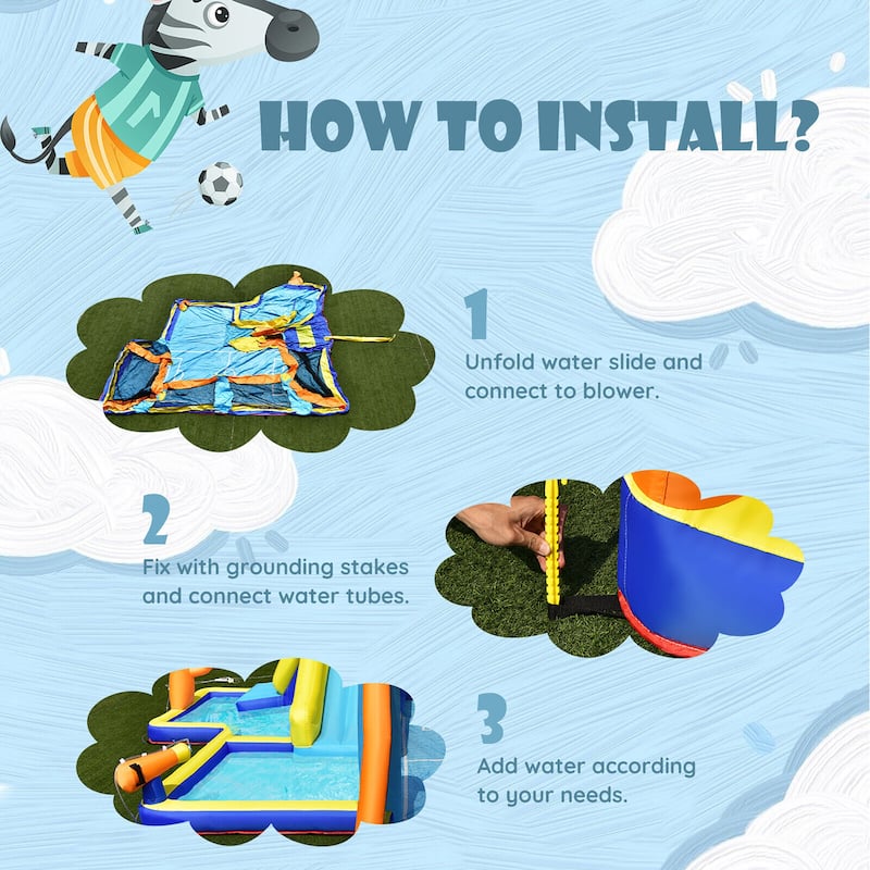 Gymax Giant Soccer-Themed Inflatable Water Slide Bouncer Splash Pool