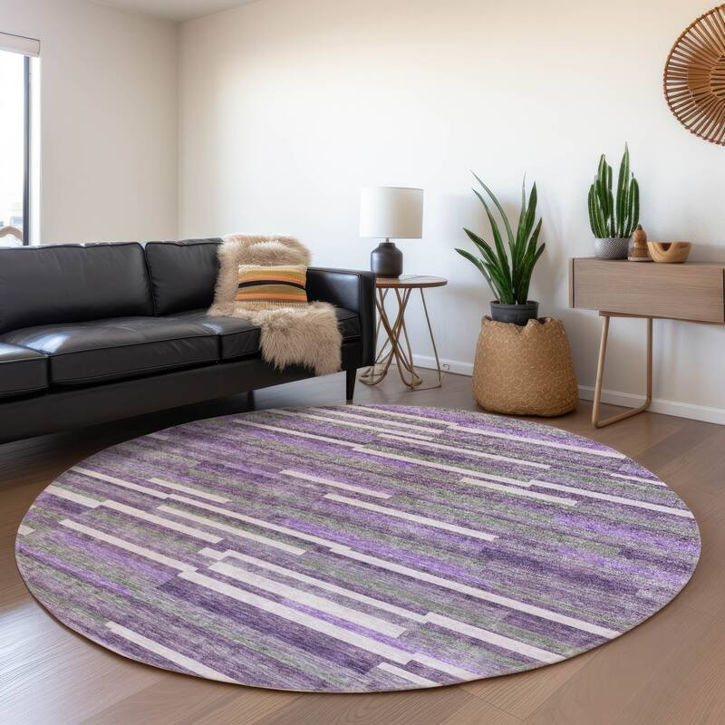 Premium Washable Super Soft Geo Stripes Mayfield Rug - Purple - 8' x 8'