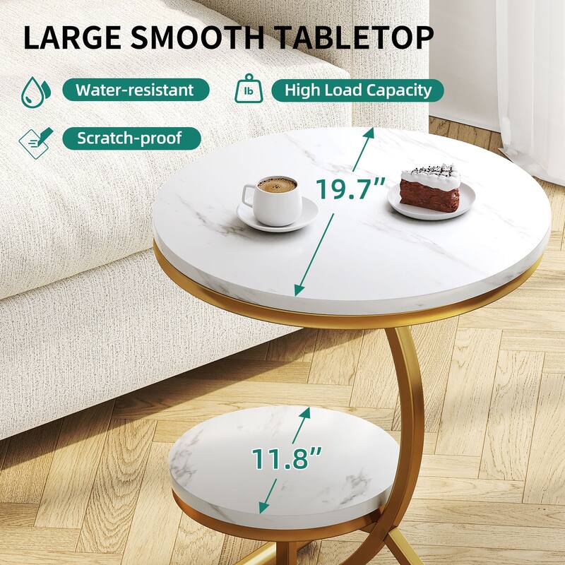 Moasis Modern 2Tier Round End Table with Faux Marble Top On Sale