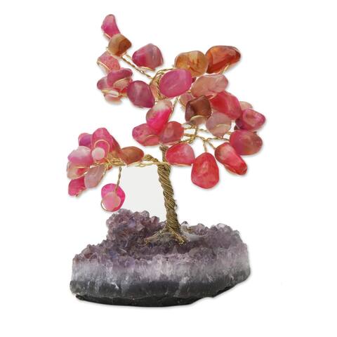 NOVICA Handmade Cute Leaves Agate Gemstone Tree (Brazil) - 3.9" H x 3.1" W x 2" D
