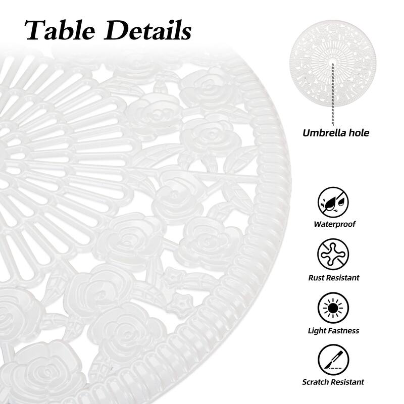 HOMEFUN Bistro Table Set,Rose 3 Piece, Outdoor Patio Table and Chairs Furniture, Durable Rust Weather Resistance