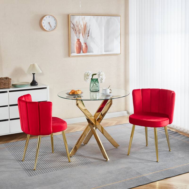 Modern 2 Piece Velvet Kitchen Dining Chairs with Cushions, Gold Metal Legs, Backrest for Dining Room Kitchen Living Room Bedroom