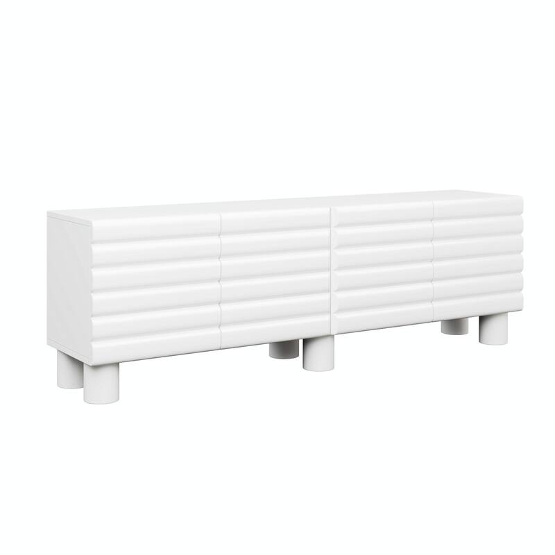 Stylish Thick Wavy Door TV Cabinet - Adjustable Shelves, TV Stand with 4 Cabinets for TVs Up to 75