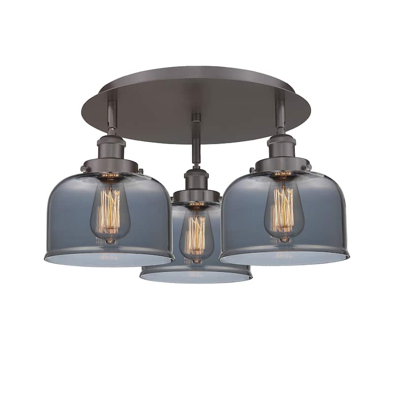 Innovations Lighting Bell - 3 Light 20" Flush Mount - Oil Rubbed Bronze/Light Smoke
