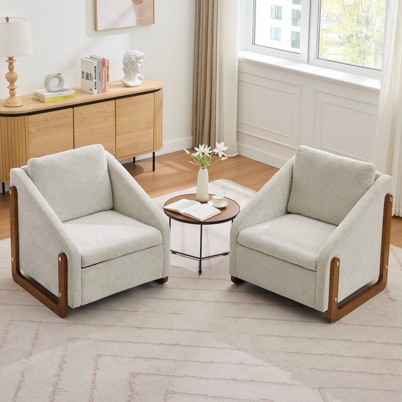 Set of 1 Chenille Fabric Modern Upholstered Armchair with Wooden Side Frame , Accent Leisure Chair with Cushioned Seat