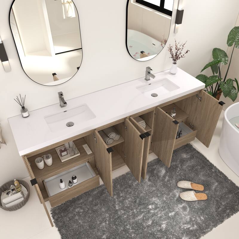 Milano 84" Freestanding Bathroom Vanity with Double White Sink