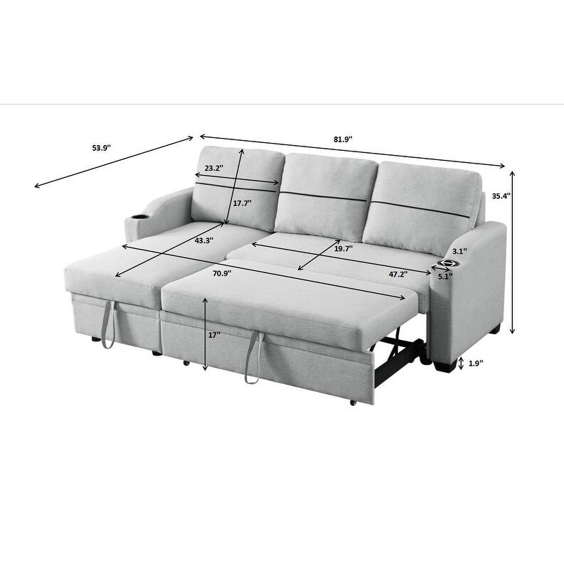 Linen Corner Broaching Sleeper Sectional Sofa, Modular, Easy to Clean