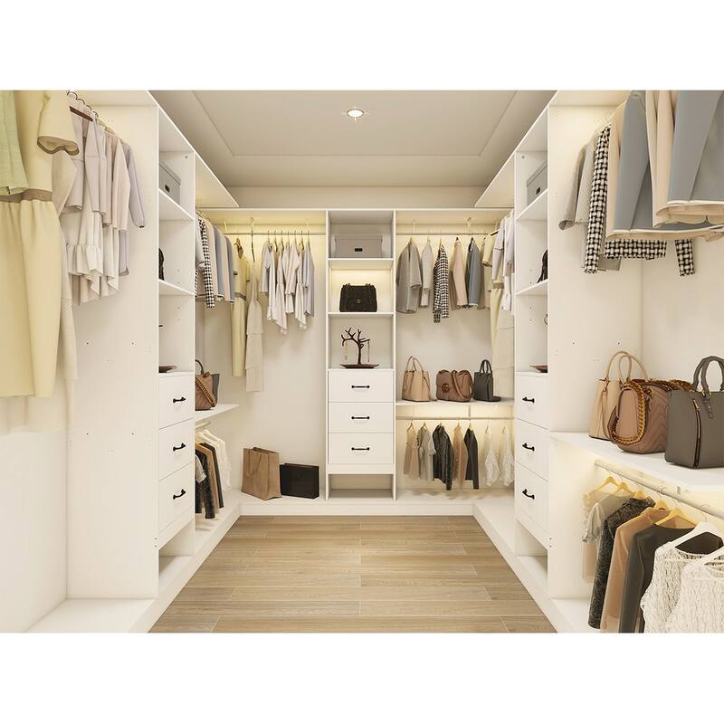 96" White Walk-In Closet System: 3 Shelves, 3 Rods, 3 Drawers,, Organizer