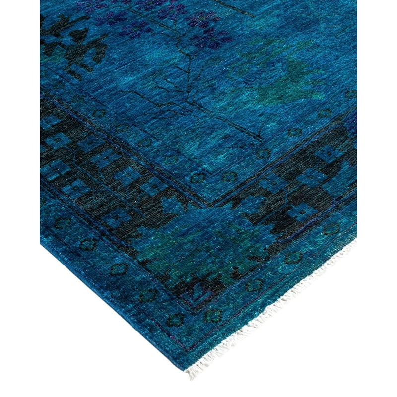 Overton Hand Knotted Wool Vintage Inspired Modern Contemporary Overdyed Blue Area Rug - 5' 1" x 7' 6"