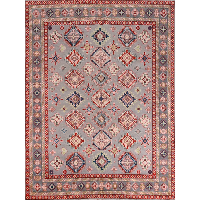Hand Knotted Oriental 100% Wool Carpet Traditional All-Over Greys & Charcoal Kazak Area Rug - 9' 6'' X 8' 3''