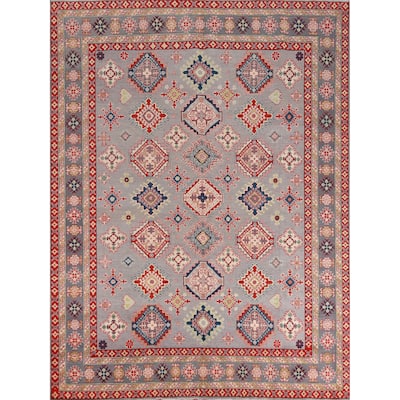 Hand Knotted Oriental 100% Wool Carpet Traditional All-Over Greys & Charcoal Kazak Area Rug - 9' 6'' X 8' 3''
