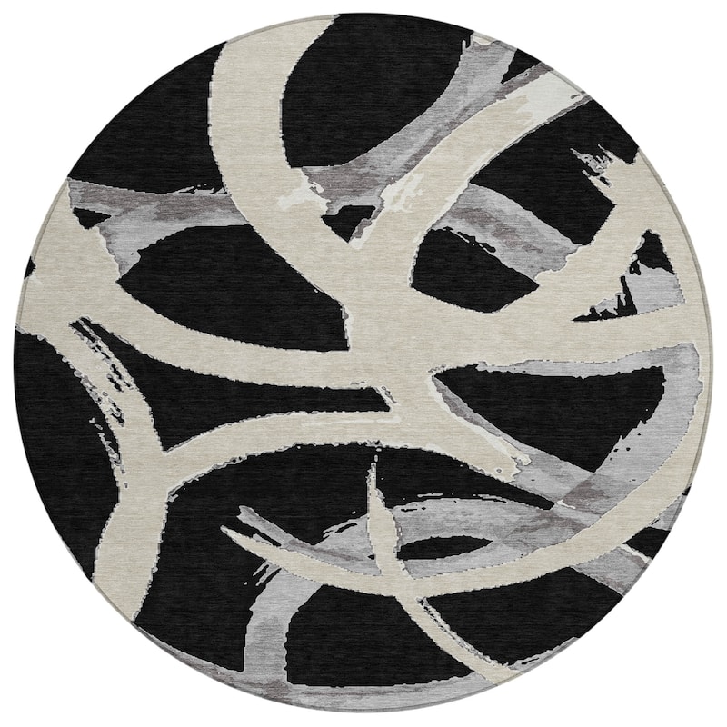 Machine Washable Indoor/ Outdoor Abstract Contemporary Chantille Rug