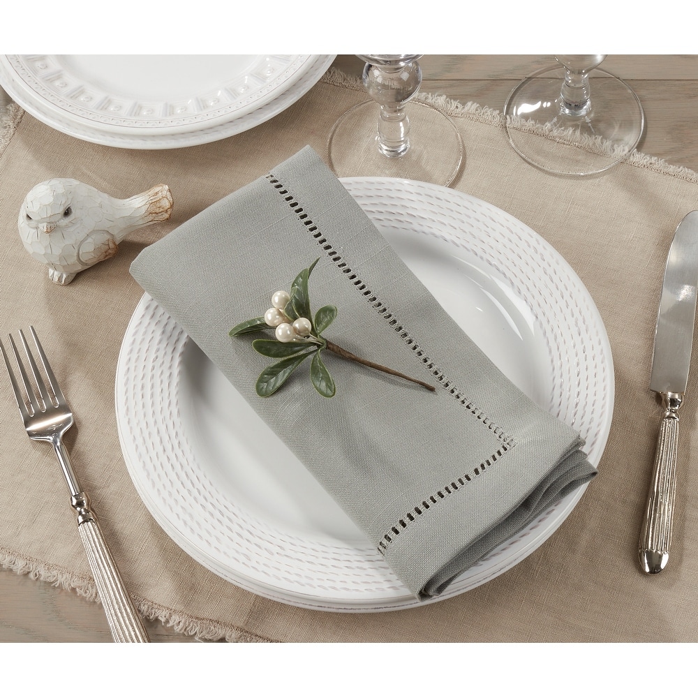 Saro Lifestyle NM131.W20S 20 in. Broderie Square Table Napkins with Hemstitch Border & Ornament Embroidery - White Set of 6