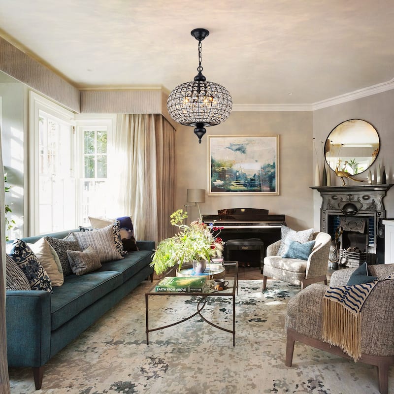 Retro French 4/5-Light Antique Brass Globe Crystal Chandelier for Living/Dining Room