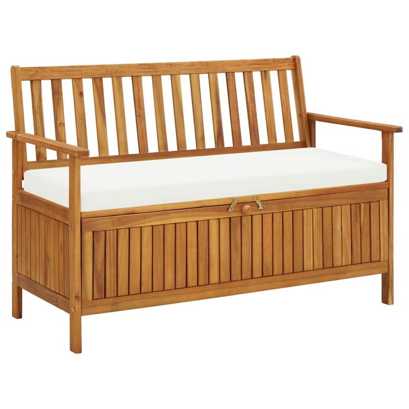 Reja Outdoor Storage Bench, 47 Inch Brown Solid Acacia Wood, White