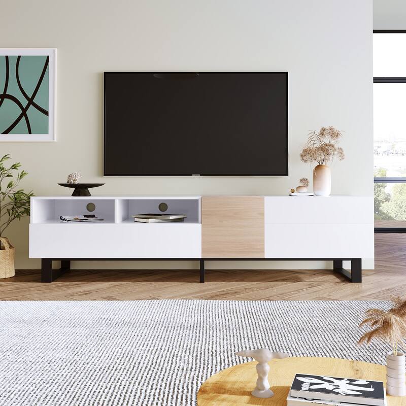 Modern TV Stand for 80 in TV with Double Storage - n/a - White