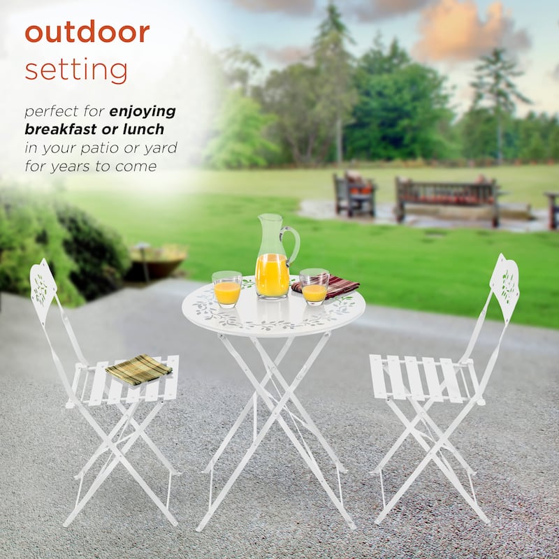 Alpine Corporation Indoor/Outdoor 3-Piece Bistro Set Folding Table and Chairs Patio Seating