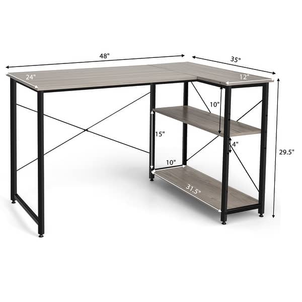 L Shaped Computer Desk Reversible Workstation with Adjustable Shelf