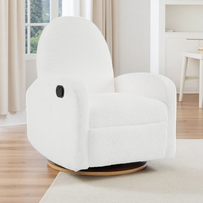 360° Swivel Glider Recliner Chair with Rocking Function, Solid Wood Base & Contemporary Living Room Design