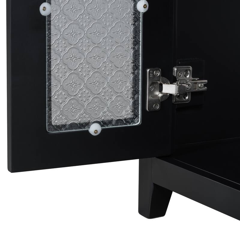 Bathroom Vanity with Ceramic Sink, Bathroom Cabinet with 2 Glass Door and 3 Drawers, Vanity Set with Adjustable Shelf