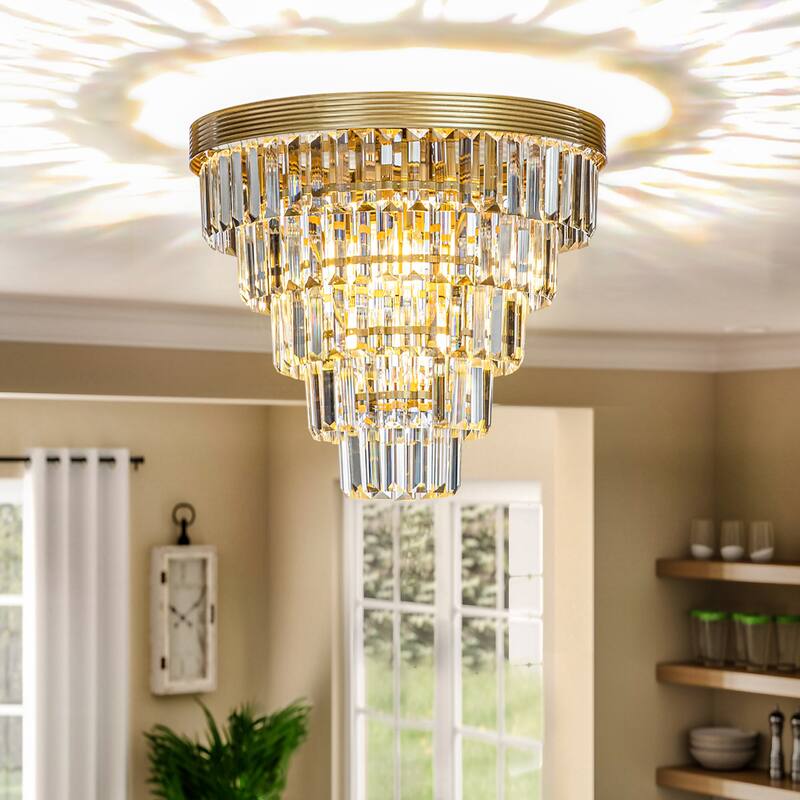 4-Light 16" Cone Shape 5-Tier Crystal Flush Mount Ceiling Light - W 15.9"
