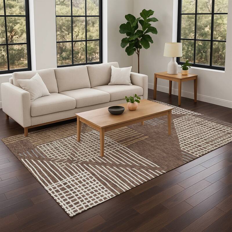 Machine Washable Indoor/ Outdoor Casual Contemporary Chantille Rug