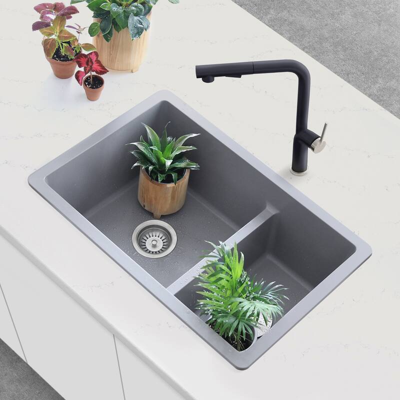 Dual mount 27" Composite Granite Double-Bowl Kitchen Sink S-827