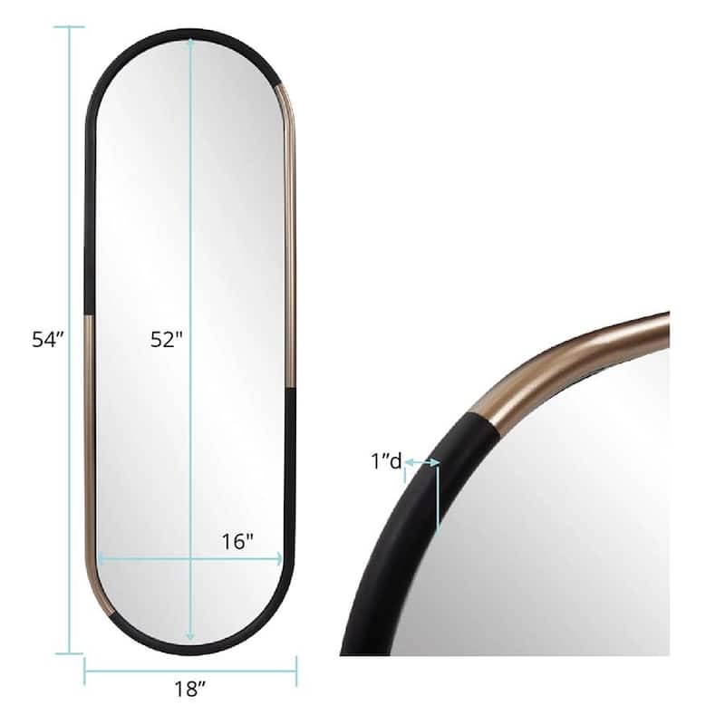 Allan Andrews Handcrafted Black & Brass Metal Framed Capsule Mirror - 54"H x 18"W