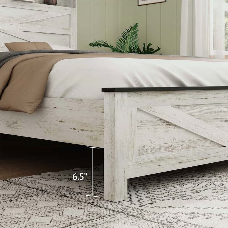 Modern Platform Bed with LED Lights,Charging Station,and Hidden Storage