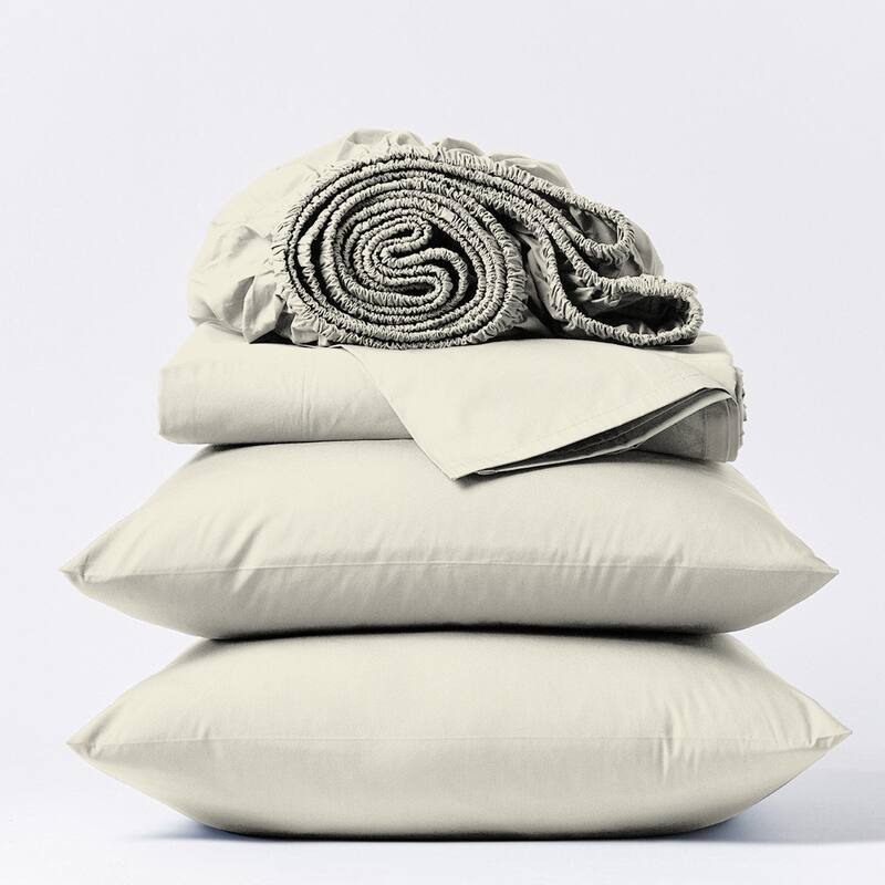 Purity Home 400TC 100% Cotton Super Soft Silky Sateen Sheet Set - Ivory - Full