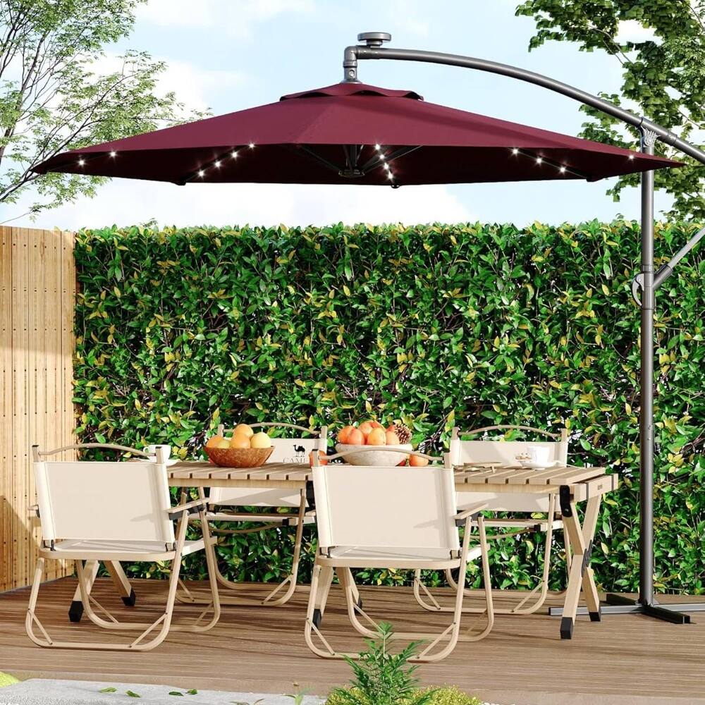 10FT Patio Outdoor Offset Umbrella with Lights for Deck Poolside Lawn Backyard