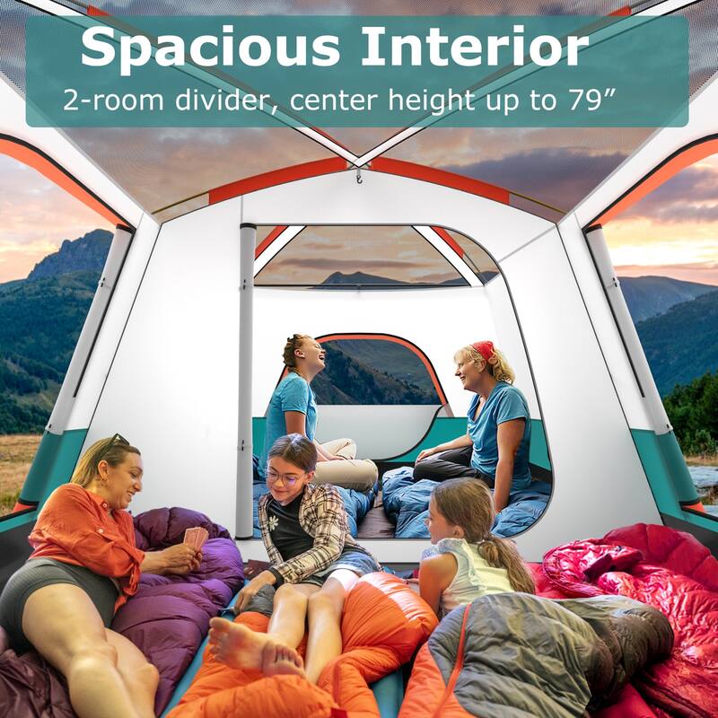 Gymax 10-Person Camping Tent with Porch Large Family Cabin Tent w/ 2