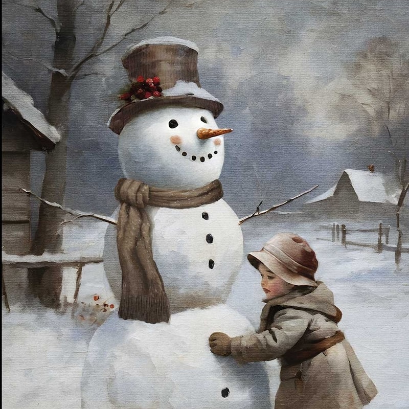 HomeRoots Boy Building A Snowman Black Framed Wall Art