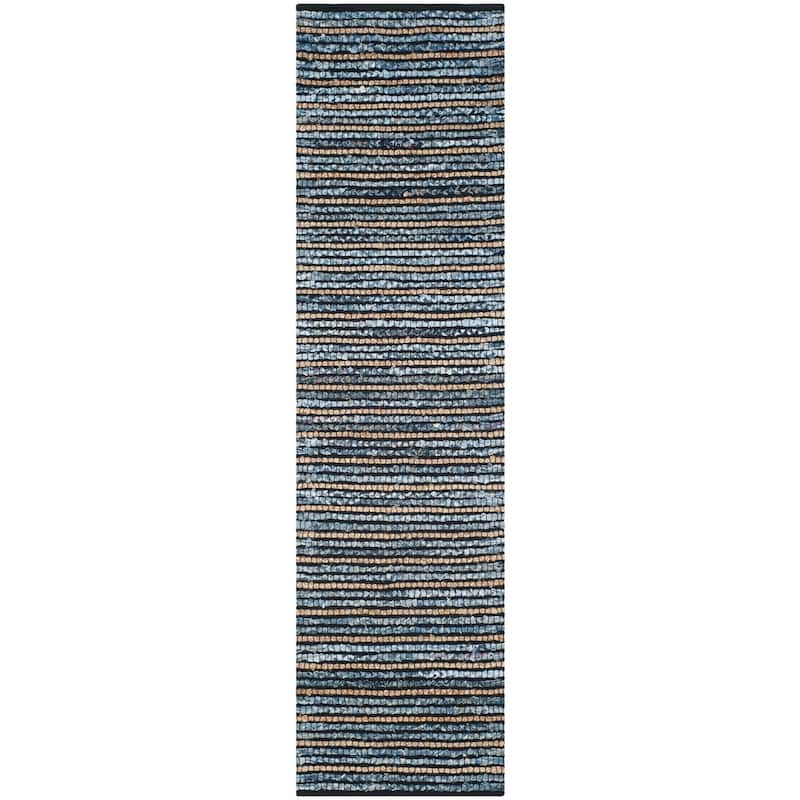 SAFAVIEH Handmade Cape Cod Shinako Bohemian Jute Rug - 2'3" x 6' Runner - Blue/Natural