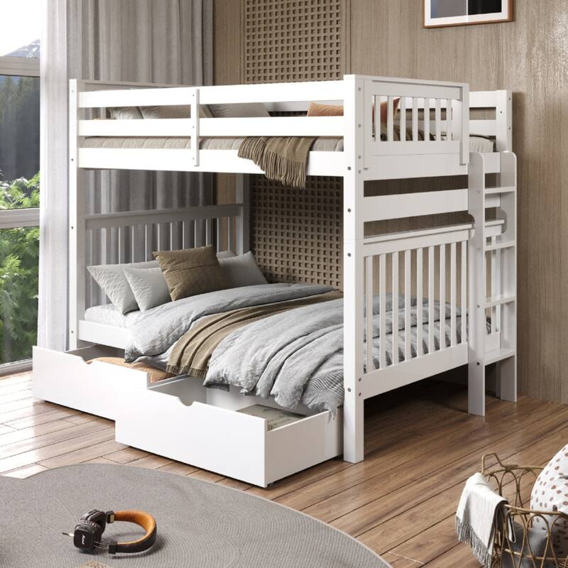 Taylor & Olive Trillium Full over Full Bunk Bed, 2 Drawers - White
